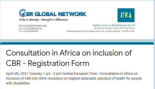 Consultation in Africa on inclusion of CBR – Registration Form