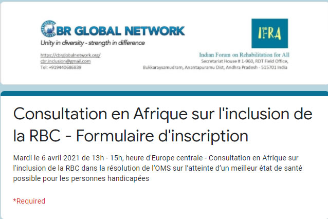 Consultation en Afrique sur l’inclusion de la RBC – Formulaire d’inscription