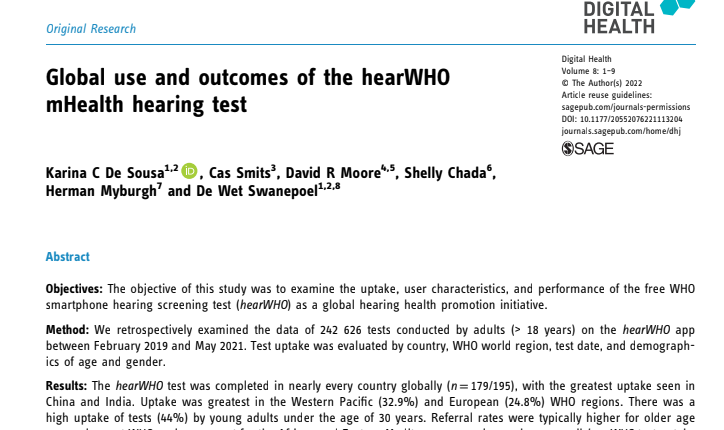 Global use and outcomes of the hearWHO mHealth hearing test