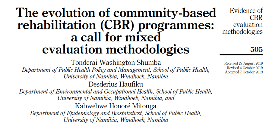 The evolution of community-based rehabilitation (CBR) programmes: a call for mixed evaluation methodologies
