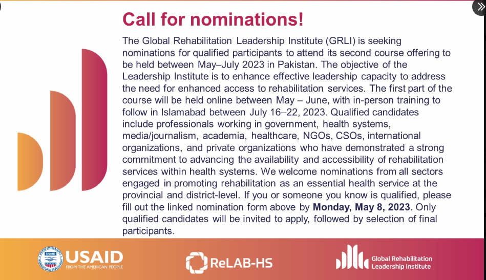 Global Rehabilitation Leadership Institute (GRLI) 2023: Request for Nominations