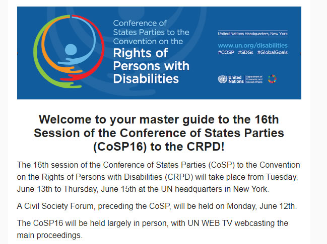 Welcome to your master guide to the 16th Session of the Conference of States Parties (CoSP16) to the CRPD!